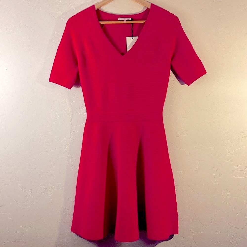 Trina Turk- Fit & Flare Hot Pink Sweater Dress, S, NWT